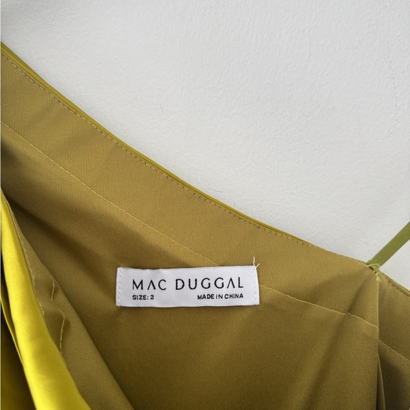 MAC DUGGAL Green High Low One Shoulder Flowy Gown in Chartreuse 2 - Picture 8 of 9
